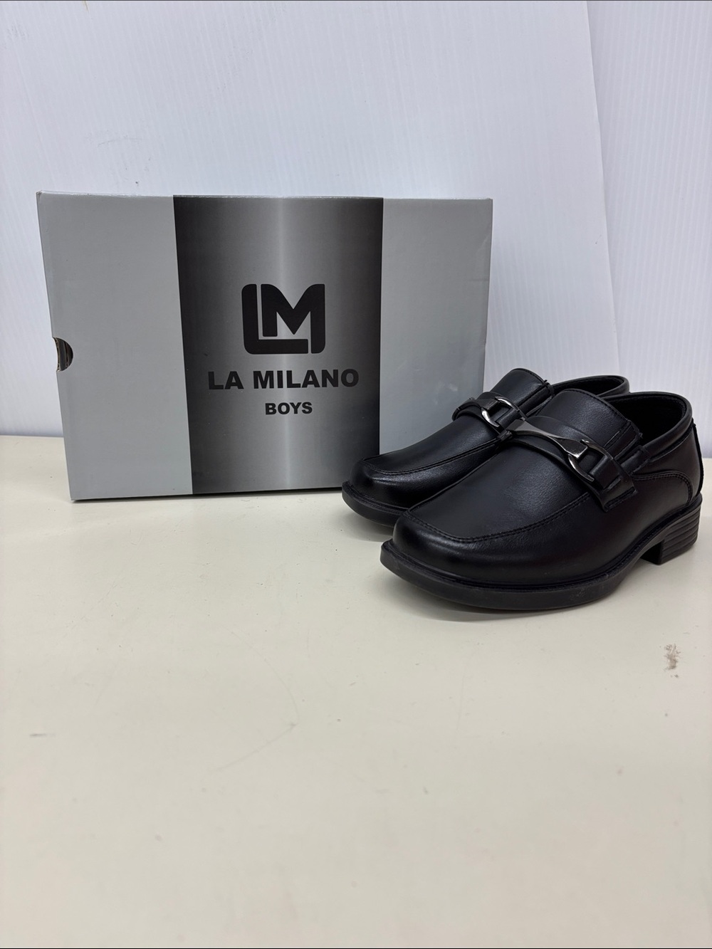 Milano Boys Black Leather Dress Shoes for Men